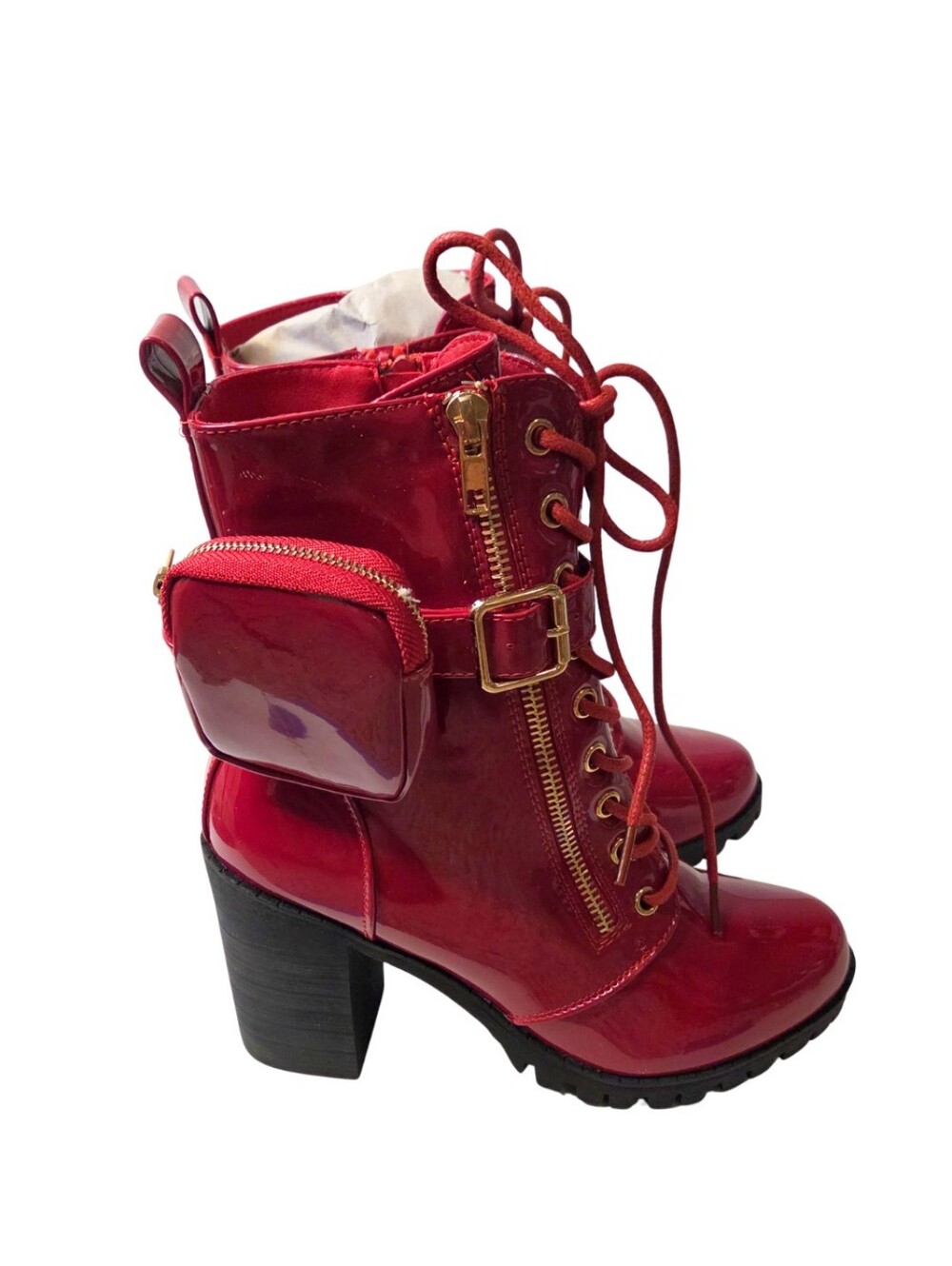 Forever 21 Size 7.5 Lace-Up Block Heel Boots with Pouch